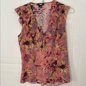 PAIGE Pink Sleeveless Fitted Ruffled Blouse